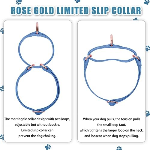 Soft Leather Martingale Dog Collar - Adjustable Rose Gold Limited Slip Collars [Easy to Clean], Stylish Durable Heavy Duty Nylon No Pull Training Collar for Small Medium Large Dogs L Blue Purple