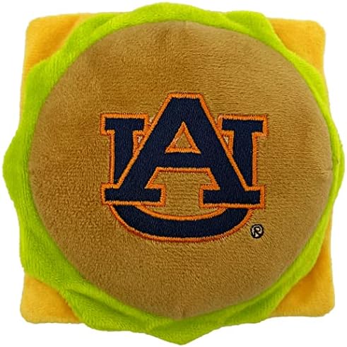 Pets First NCAA Auburn Tigers Cheese Burger Plush Dog & CAT Squeak Toy - Cutest Stadium HAMBERGER Snack Plush Toy for Dogs & Cats with Inner Squeaker & Beautiful Football/Basketball Team Name/Logo