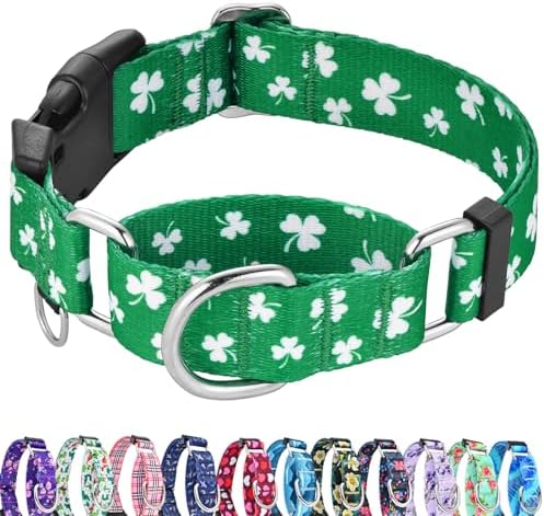 St.Patrick's Day Martingale Collar for Dogs with Buckle Adjustable Shamrock Spring Holiday Dog Collar (Clover, Large)