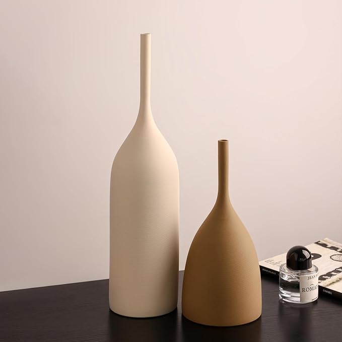 Ceramic Vases Set of 2, Modern Boho Vases for Centerpiece Decor, Matte Minimalist Neutral Vases for Home Decor, Living Room, Bookshelf, and Entryway Table Decor (Multicolor-2)