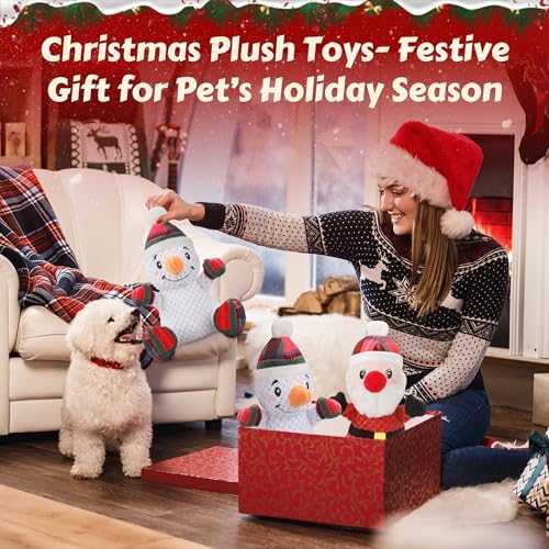 Newget 2Pcs Christmas Squeaky Dog Toys, Plush Dog Toys with Crinkle Paper