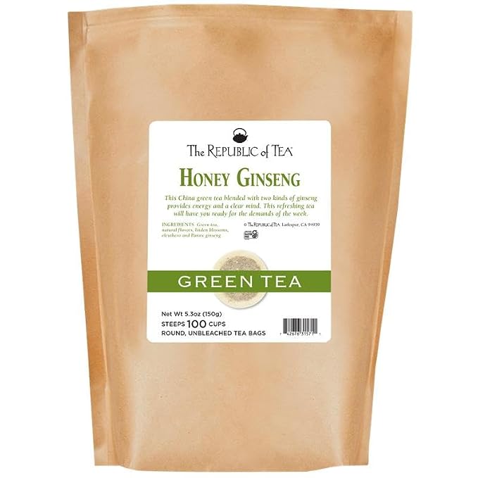 The Republic of Tea - Honey Ginseng Green Tea, 100 Tea Bags, Refill Pack | Flavored Gourmet Tea | Caffeinated