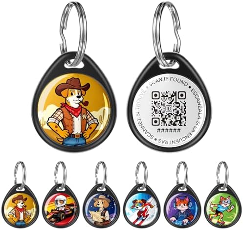 QR Code Dog Tag and Cat Tag, Scan to Reunite Faster, Waterproof and Durable, Lightweight and Quiet, Updatable Contact Info, with Cowboy Sheriff Pet Character Design