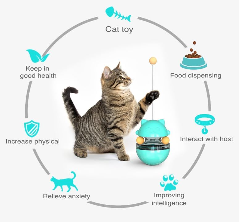 Interactive Cat Toy Treat Dispenser - Wobble Teaser Ball with Food Feeder and Swivel Wand for Cats & Kittens