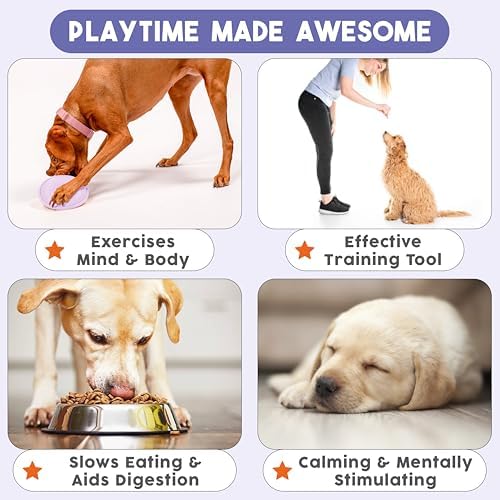 Awoo Flying Saucer Toy - 3-in-1 Silicone Dog Treat Puzzle, Lick Mat and Slow Feeder - for Wet and Dry Food - Dishwasher Safe Pet Toy - Enrichment Game for Dogs from 30 to 90 lbs - Large (Lavender)