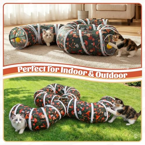 Cat Tunnel for Indoor Entertainment, Tear-Resistant Cat Play Tube with Play Ball, Collapsible Pet Tube with Interactive Peephole, Ideal for Kittens Puppies Rabbits (Octopus-Shaped)