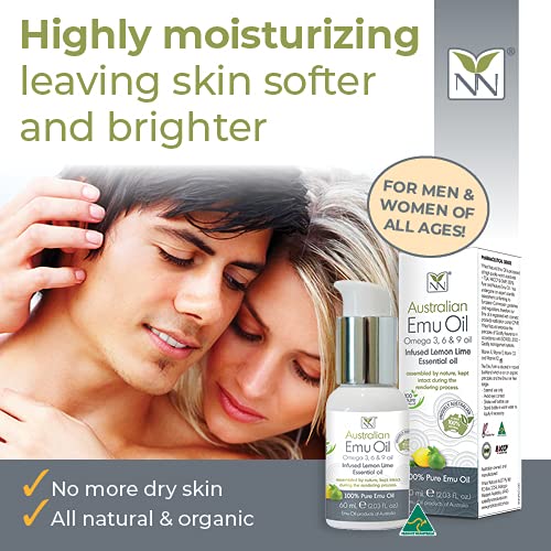 Y Not Natural Pure Emu Oil - Organic Moisture for Face, Body, Hair, Scalp & Nails - Rich in Omega 3-6-9, Vitamins & Essential Minerals - Australian Emu Oil (60ml) 2.03 fl oz - Lemon Lime