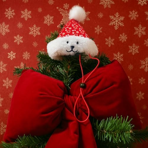 Christmas Santa Hat Plush Dog Toy (L Size), Soft & Durable Squeaky with Treat Pocket, Wear & Play Design, Crinkle Paper Sound, Fun for Medium & Large Dogs