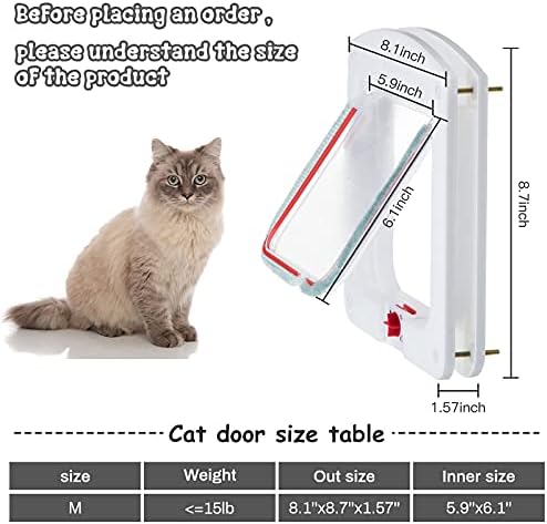 Saintrygo Cat Door Interior Door/Exterior Door 4 Way Rotary Locking Flap Cat Doors for Outdoor Indoor Weatherproof Pet Doors for Cats & Dogs Circumference < 23", Outer Size 9.61" x 7.99"