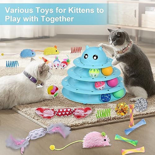 UPSKY 24 PCS Cat Toys Set with Teaser, Mice, Spring, and Various Ball Toys | Puzzle Kitten Toys, Sturdy Structure, Detachable Design, Easy to Assemble, Anti-Slip, Reduces Boredom for Indoor Cats