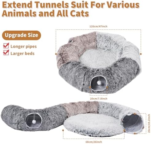 Large Cats Tunnels for Indoor Cats Fluffy Warm Cat Bed and Detachable Cave Tunnels with 20 Pet Toys, Donut Tunnel and Variety Kitten Toy Set for Playing