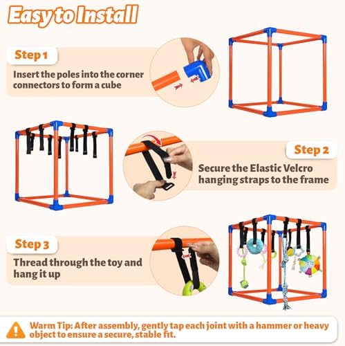 Puppy Play Gym with 9 Hanging Toys for Small Dogs, PVC Frame with Bungee Straps, Interactive Indoor Jungle Playground for Entertainment, Teething and Mental Stimulation