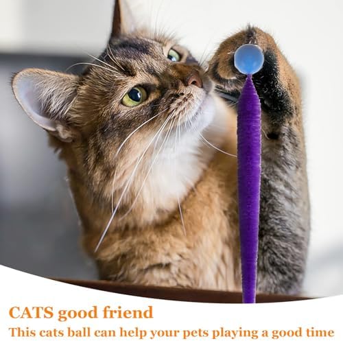 Bouncy Ball with Tail Cat Toys,5 Packs Magic Worm with Ball Toy for Cats,Fuzzy Worm Bouncy Balls Cat Toy