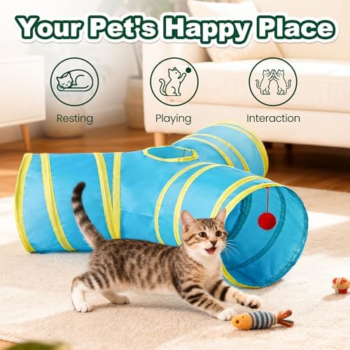 Love's cabin Cat Tunnel for Indoor Cats, 3-Way Collapsible Play Tunnel