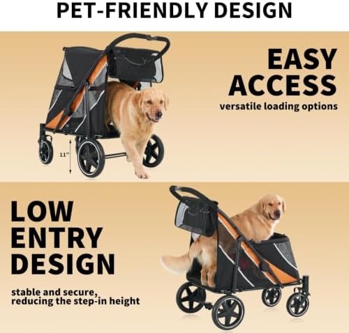 Large Dog Stroller for Big Dogs, 11in Heavy Duty Double Door Pet Cart