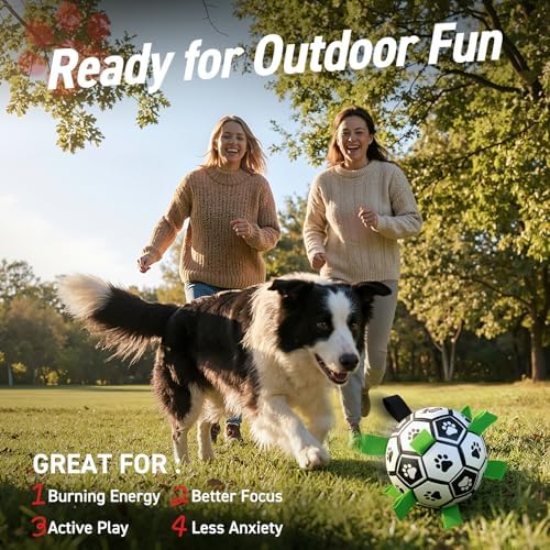 QDAN Dog Toys Dog Balls, 6 Inch Dog Soccer Ball with Straps, Herding Balls | Dog Birthday Toy, Balls for 20-40lbs Dogs, Outdoor Puppy Toys to Keep Them Busy, Interactive Toy for Tug, Pool Water Toy Ball