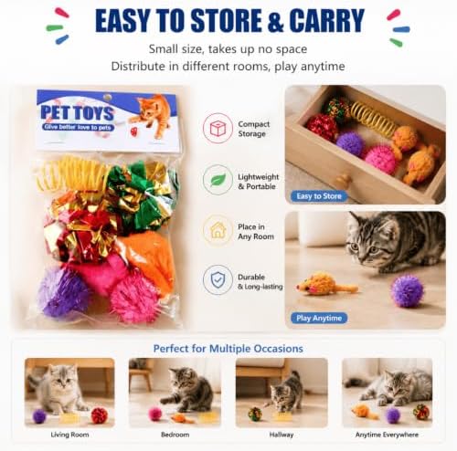 LOS ANDES 3-Way Y Cat Tunnel Toy Bundle with 8 Pcs Interactive Pet Toys for Indoor Cats Rabbits
