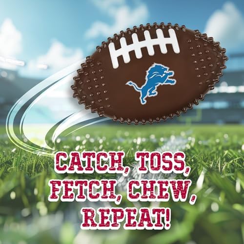 NFL Detroit Lions Mega- Chew Hard Nylon Bacon-Flavored Dog Bone Football Chew Toy Interactive Tasty Fun Dog Chewy Toys Indestructible Strong Durable Tough Pet Biting Playtoy for Aggressive Chewers
