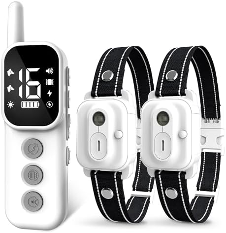Dog Training Collar with Remote Control, 3300FT and 4 Training Modes Beep,Vibration,Safe Static, LED Night Light,IPX7 Waterproof Rechargeable E-Collar for All Breeds (8-150lbs) - 2 Collars 2 Dogs