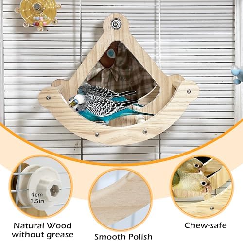 Rocking Bird Perch Toy with Mirror for Cage, Enrichment Parakeet Toys