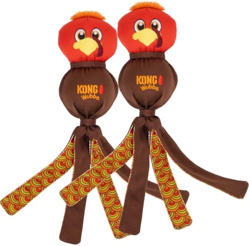 KONG Thanksgiving Wubba Turkey Large 2 Pack – Durable Interactive Tug & Toss Dog Toy