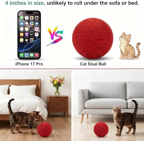 4-Inch Sisal Cat Toy Balls, Cat Toys for Indoor Cats, With Crinkle Sound