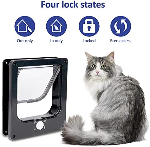 Upgraded Version - Cat Doors Flap (for Cat up to 23.6lb), Magnetic Pet Door with 4 Way Locking for Interior Exterior Doors, Weatherproof Gate, Easy Installation
