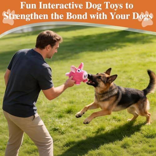Pink Pig Squeaky Dog Toy, Plush Chew Resistant