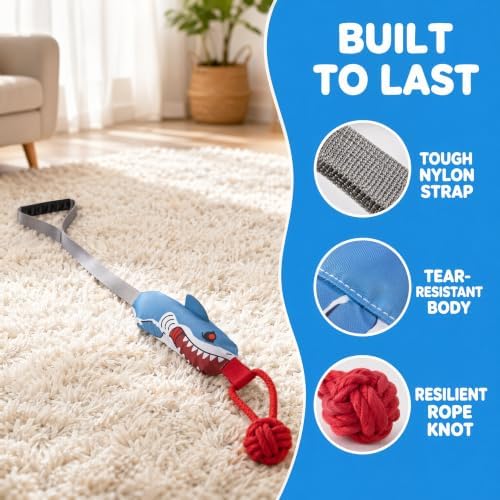 Shark Dog Tug of War Toy, Interactive Squeaky Rope Chew Toys for Dogs