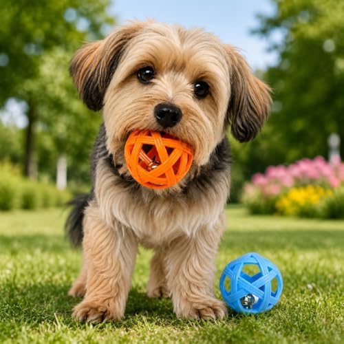 2PCS pet Bell Ball Toy,Suitable for Dogs, Cats, and Other Animals. Safe and Durable, bite-Resistant Design, Promotes Activity, an Essential Daily Plaything for Pets. (Orange and Blue)