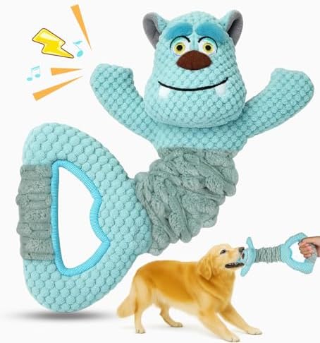 Swooflia Tug of War Dog Toy-Squeaky Plush Tug a War Dog Toy for Medium Large Breed Dogs to Keep Them Busy, Interactive Crinkle Doggie Toy, Cute Monster with Soft Long Pull Handle