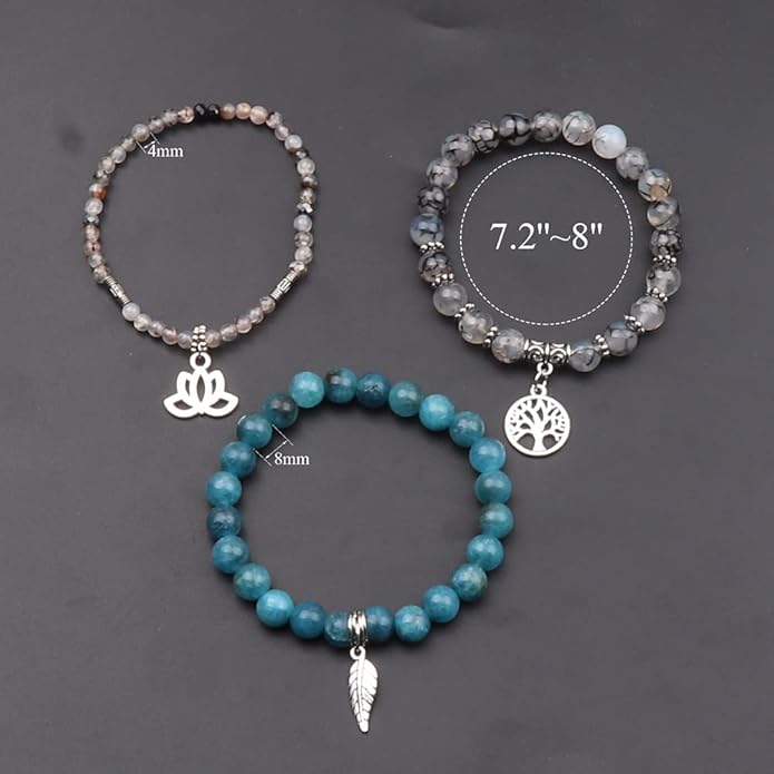 UEUC Tree of Life Yoga Healing Stone Bracelets,Multilayer Lotus Chakra Stone Reiki Bracelet Sets,Anxiety Crystal Natural Stone,for Women Stress Relief