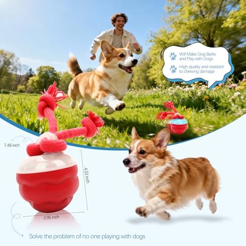 Goosheep 2026 New Interactive Dog Toys, Automatic Moving Dog Ball for Medium/Large Dogs, Interactive Smart Rolling Dogs Toy Ball with Light Up to Keep Them Busy(Red)