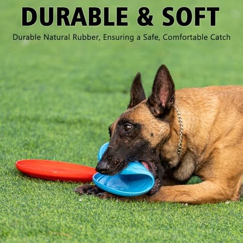 Dog Flying Disc - Durable Rubber Dog Toy for Fetch - Interactive Lightweight Flyer Dog Toys for Outdoor Playtime - Safer Disc for Healthy Activity - for Medium/Large Dogs (Red)