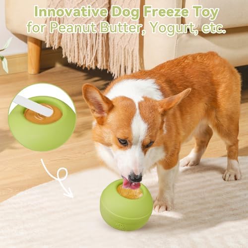 Long-Lasting Interactive Dog Lick Toy, Stuffable Dog Enrichment to Keep Dogs Busy, Wobbly Treat Dispensing Freezable Chew Toys, Food-Grade Safe (Green,M)