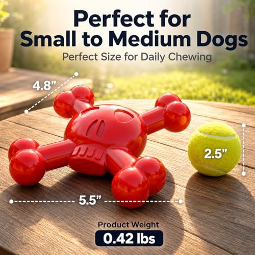 Dog Chew Toy for Small & Medium Dogs – Durable Nylon Dog Toy for Aggressive Chewers, Interactive Dog Toy to Keep Dogs Busy, Multi-Angle Chewing Design for Boredom Relief, Red, Milk Flavor