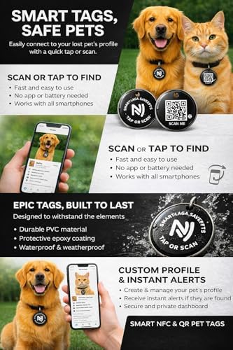 Smart Pet ID Tag with QR Code & NFC – Epoxy Coated Waterproof PVC – Scan or Tap to Access Pet Info – Universal Tag for Dogs & Cats – No App Needed – Update Profile Anytime (Sky Blue)