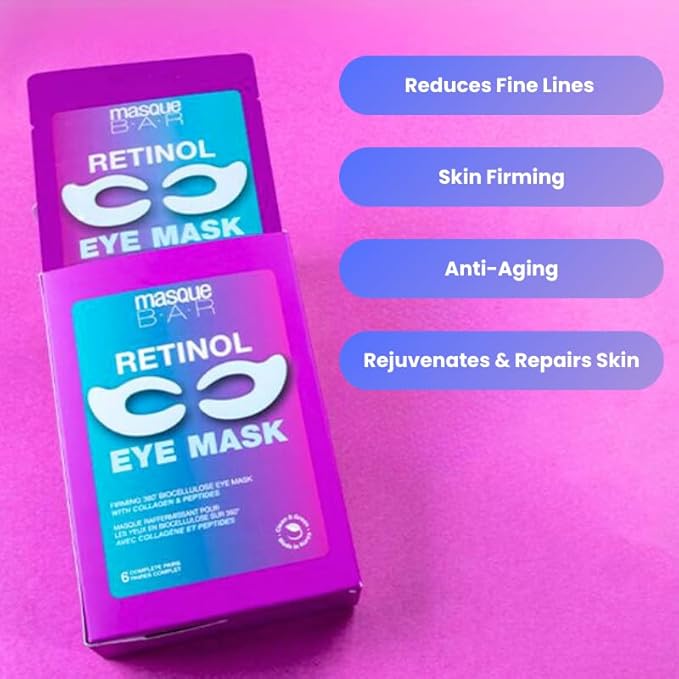 masque BAR 360 Eye Patch Retinol Eye Patches for Puffy Eyes and Dark Circles | Collagen Eye Mask Patches | Hyaluronic Acid Eye Masks | Korean Skin Care | K beauty Mask- 6pk