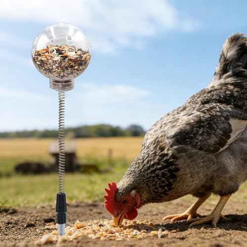 Chicken Treat Dispenser, Chicken Enrichment Toys with Spring and Ground Stake, Feeder for Coop, Coop Accessories for Hens, Geese, Ducks, Turkeys, Other Poultry
