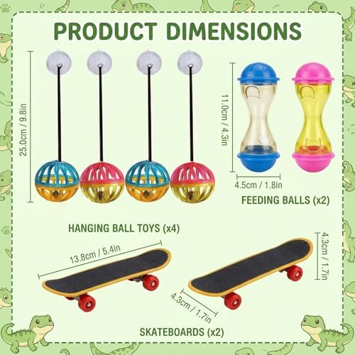 Bearded Dragon Toys, Bearded Dragon Enrichment Toys Set with Feeding Balls and Skateboards, Interactive Lizard Toy Accessories for Small Reptiles and Pets, 8-Piece Habitat Enrichment Kit