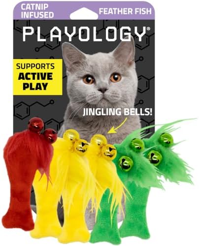 Playology Cat Toys - Catnip Feather Fish, Interactive Play Value 5-Pack