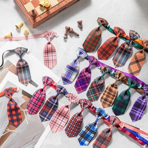 Wesiti 80 Pcs Dog Tie for Small Dogs Assorted Pattern Cat Tie Cat Collar Bows Bowtie Collar Bowtie for Small Medium Puppy Pet Photography Grooming Party(Plaid Tie)