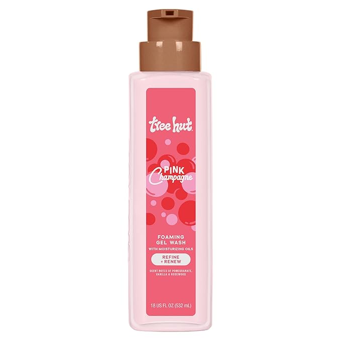 Tree Hut Pink Champagne Foaming Gel Body Wash, Mothers Day Gifts, Hydrating & Moisturizing Shower Gel for Soft, Glowing Skin, Fruity Floral Scent, 18 fl oz