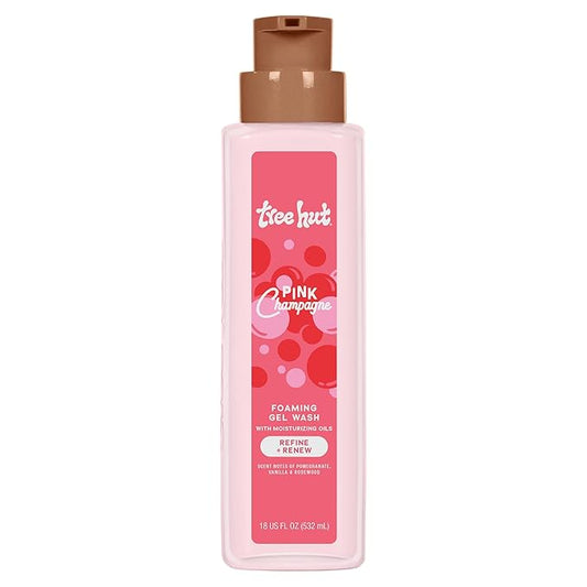 Tree Hut Pink Champagne Foaming Gel Body Wash, Mothers Day Gifts, Hydrating & Moisturizing Shower Gel for Soft, Glowing Skin, Fruity Floral Scent, 18 fl oz