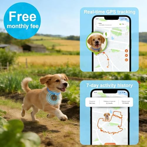 GPS Tracker for Dogs, Smart Collar with Real-Time Locator with Holder | Pet Location Tracker, No Monthly Fee / No SIM Card, Works with iOS Find My, Ultra-Slim, IP68 Waterproof, Reliable
