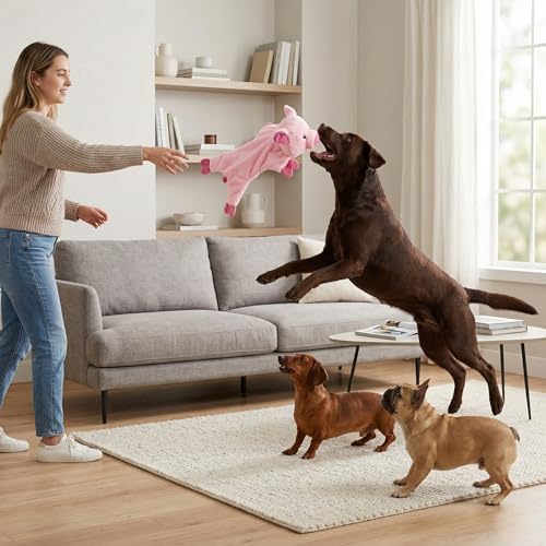 Fuzzl Pickles Pig Crinkle & Squeak Dog Toy – No Mess Minimal Stuffing Plush Puppy Toy – Interactive Soft Dog Squeaky Toy for Small to Medium Dogs – Durable Shaking, Tossing & Cuddling Toy