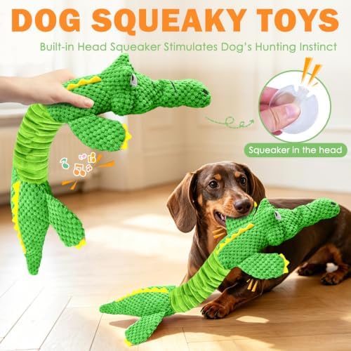 WOWBALA Crocodile Squeaky Dog Toys for Moderate Chewers, Toss & Fetch Play