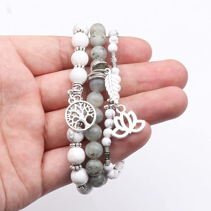 UEUC Tree of Life Yoga Healing Stone Bracelets,Multilayer Lotus Chakra Stone Reiki Bracelet Sets,Anxiety Crystal Natural Stone,for Women Stress Relief