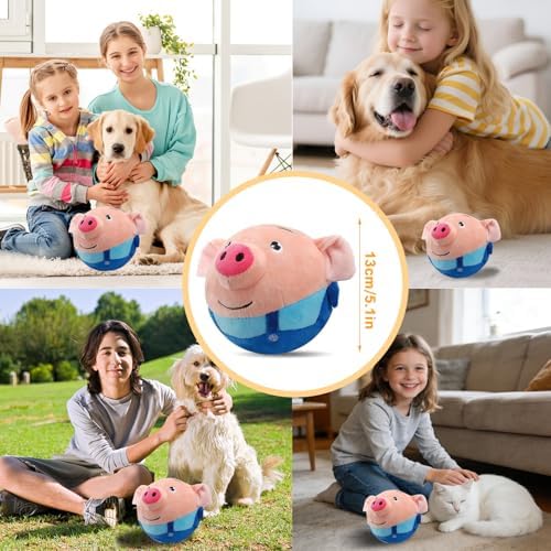 Interactive Dog Toys, Active Moving Pet Plush Toy, 2026 Upgraded Rechargeable Squeaky Dog Ball Toy with Recording Sound, Washable Cartoon Pig Plush Toy for Dogs Puppies (Blue)