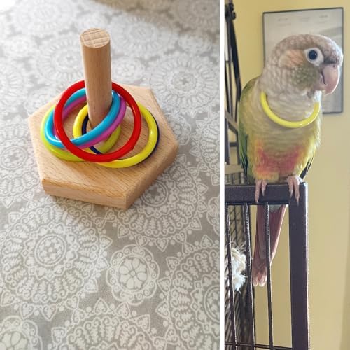 QBLEEV Bird Tabletop Toy, Parrot Activity & Training Trick Color Ring Toys